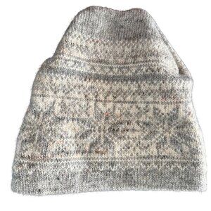 Wool Knit Hat Gray Nordic Pattern Warm Thick Winter Beanie Unisex